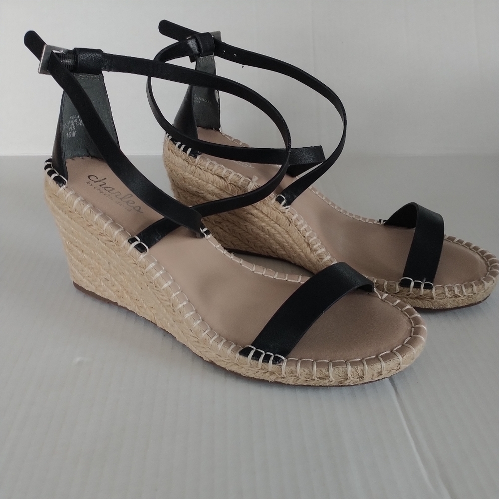 Charles by Charles David. Black Natural Nola Wedge Sandals 10M - Picture 10 of 12